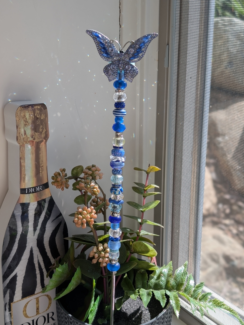 Hand Made Fairy Wand/Plant/Garden Stake W/Sparkly Blue Butterfly Topper 🦋